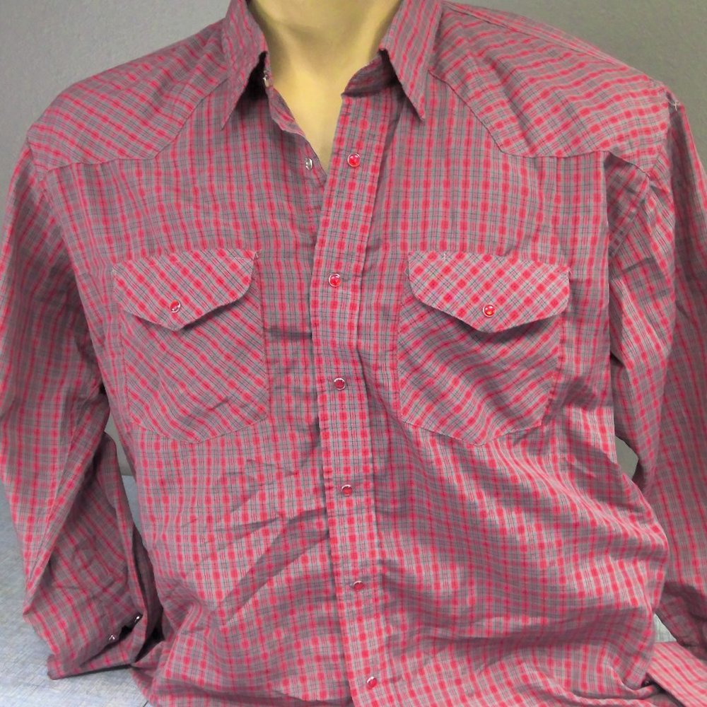 Vintage Cowboy Legend Western Pearl Snap Long Sleeve Shirt Red Check Men's XXL